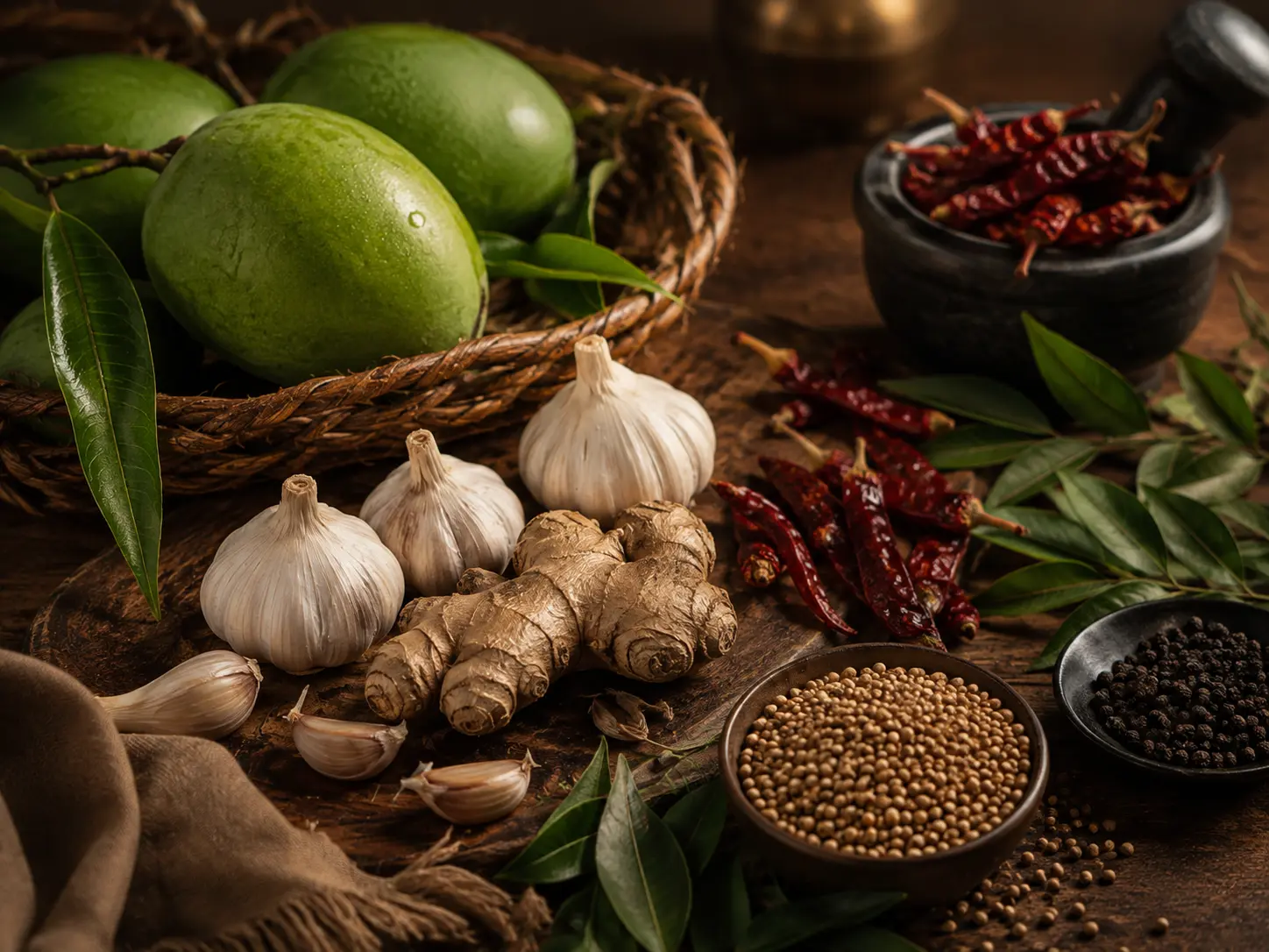 Traditional spices and ingredients from a home kitchen
